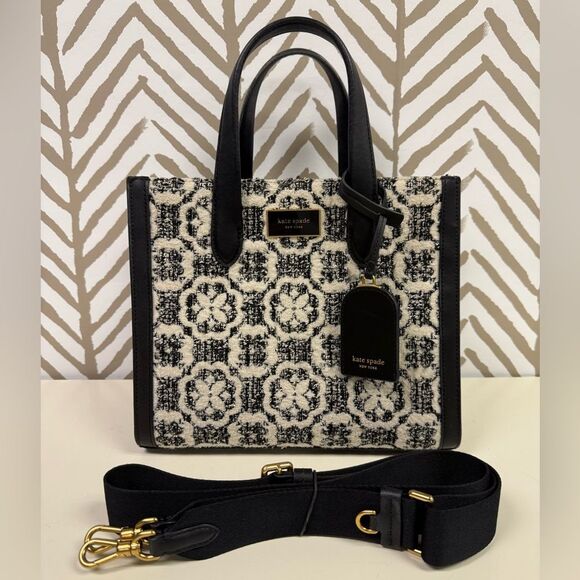 Kate Spade Manhattan Spade Flower Small Tweed Satchel with Crossbody Strap - Picture 1 of 16